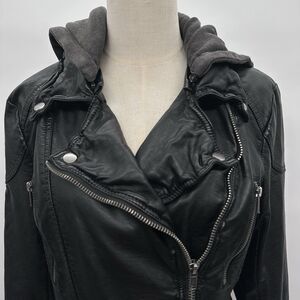 Free People Faux Leather Moto Jacket Hooded 12 Black ASO Sara Pretty Little Liar